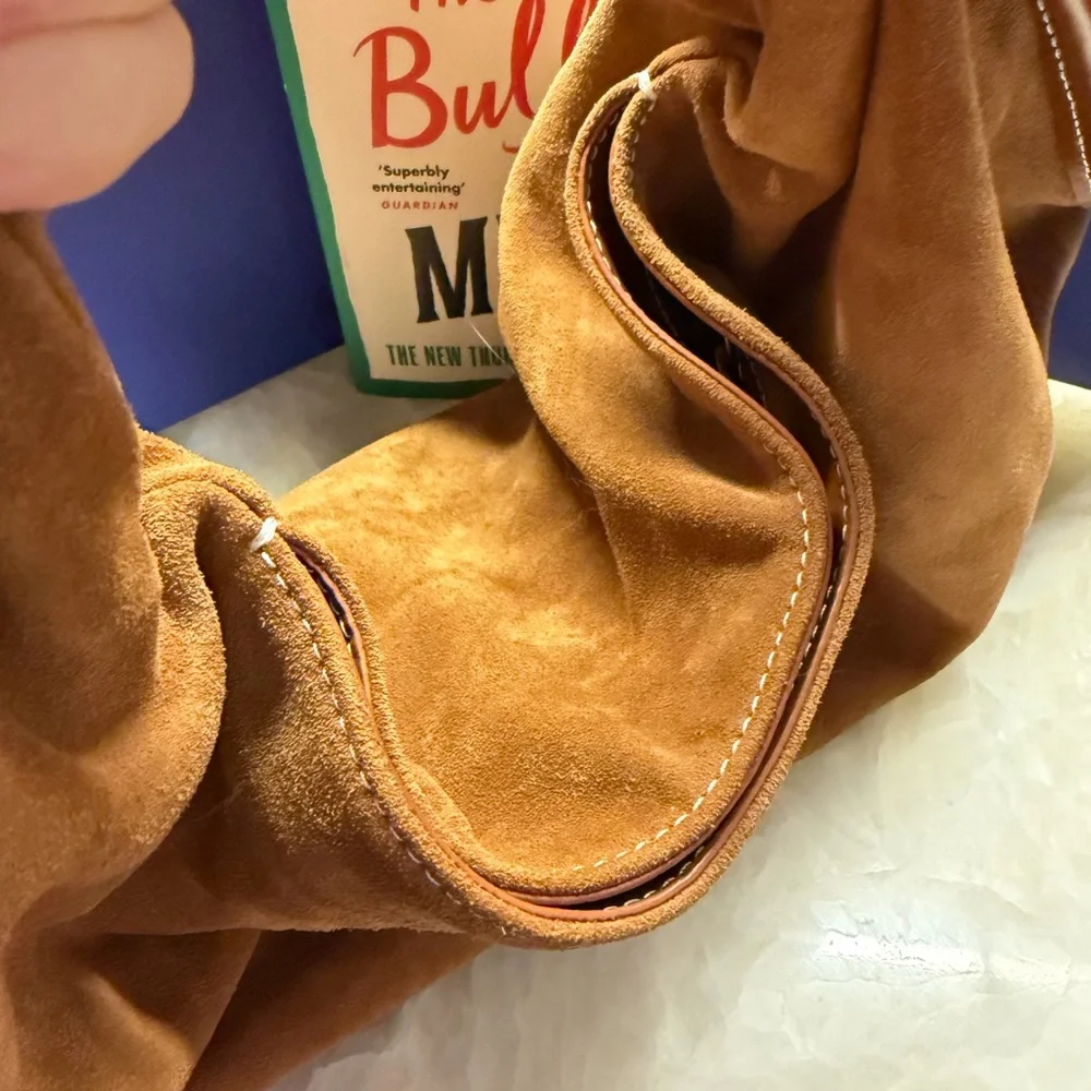 STAUD Suede Hobo Bag in Cognac